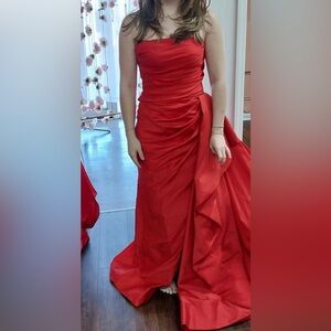Tarik Ediz Strapless Red Dress Prom Dress